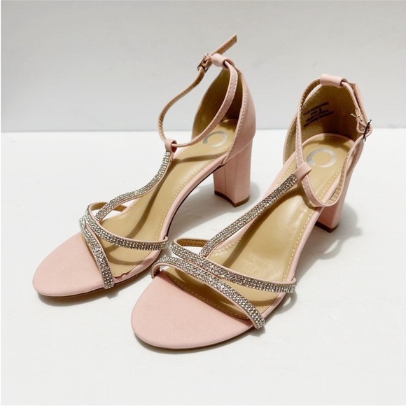 Journee Collection  Womens Denali Blush T-Strap Sandals Heels size 9 Evening - Picture 2 of 11